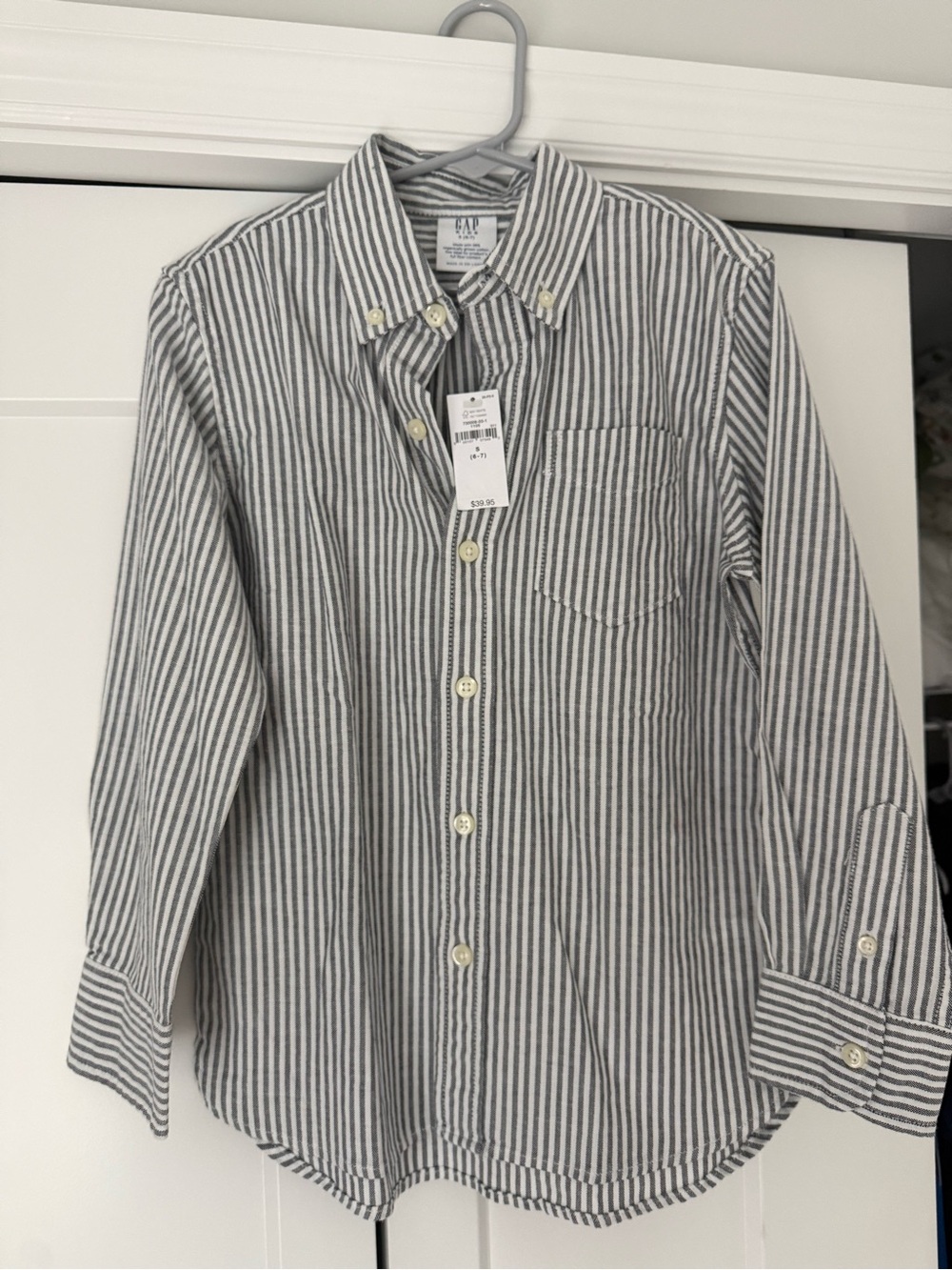 GAP Boy’s Gray & White Vertical Stripe Button-Down Shirt